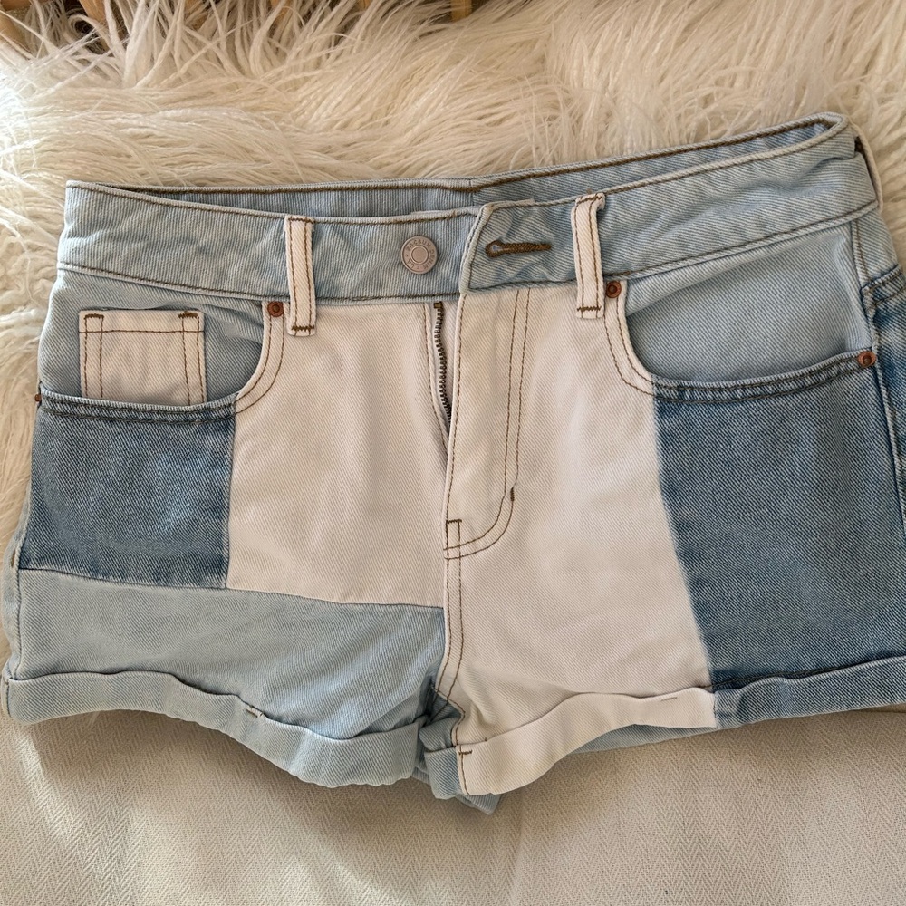 PacSun Patchwork Light Blue and White Denim Cutoff Shorts